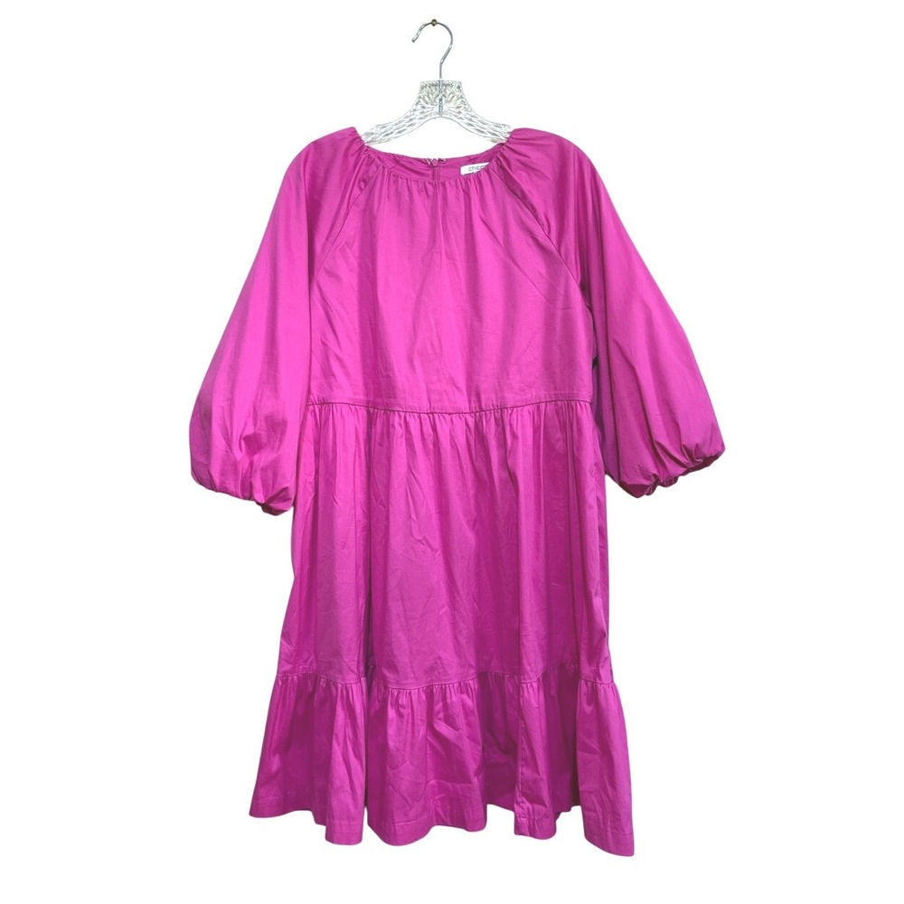 Chico's Size US 4 Pink Stretch Cotton Bubble Sleeve Cottagecore Ruffle Dress